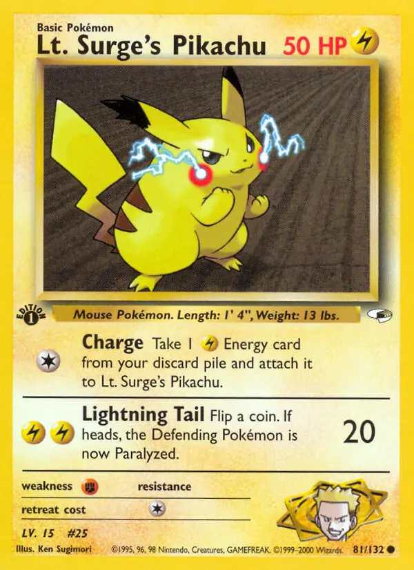 Lt. Surge's Pikachu (Unlimited) — catalog artwork